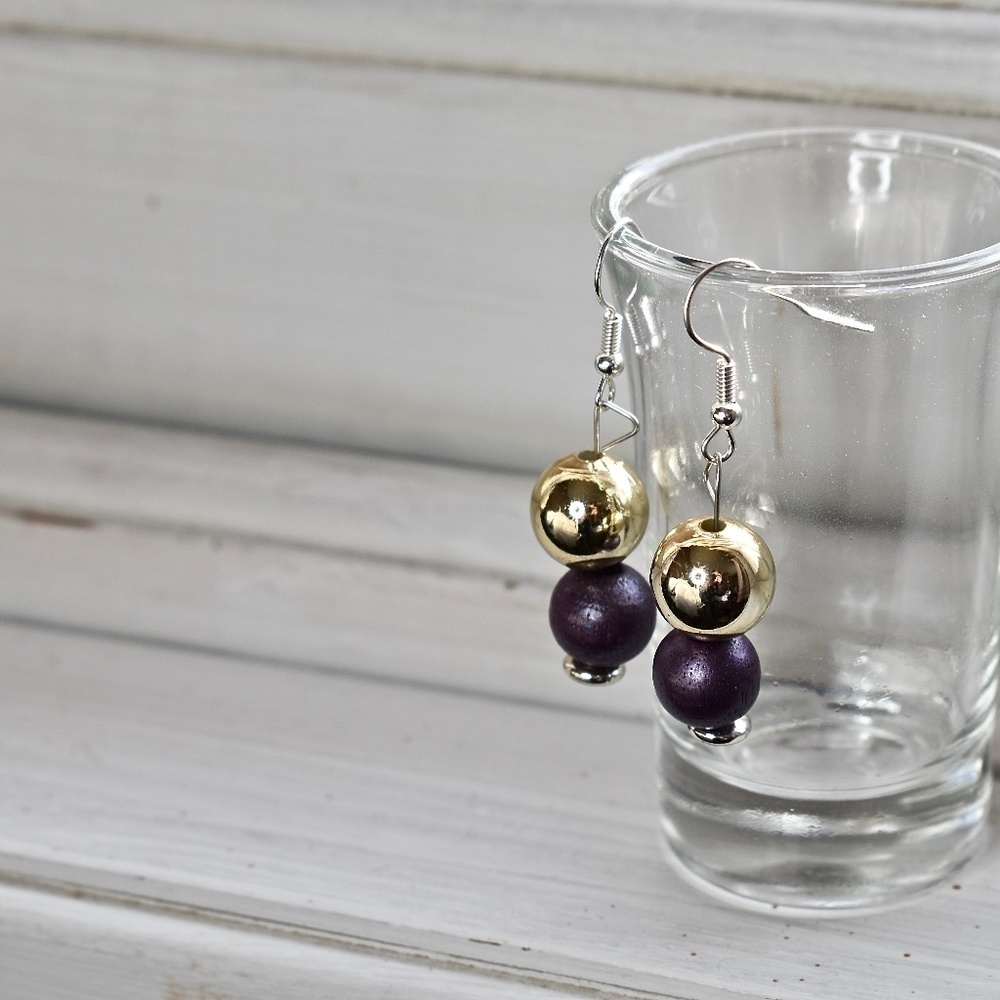Gold and Purple Beaded Earrings
